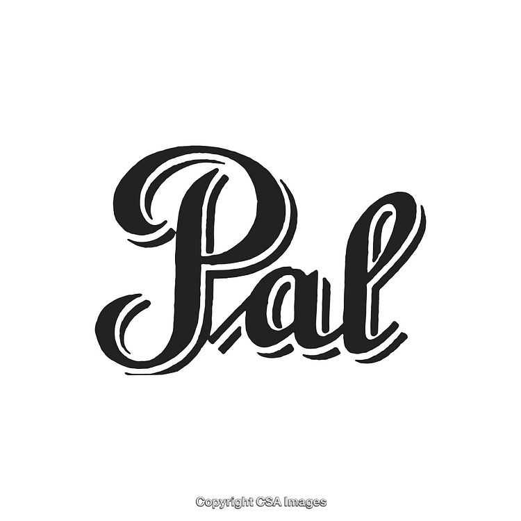 Elegant Monochrome Typography with the Word 'Pal' in Stylish Black Script
