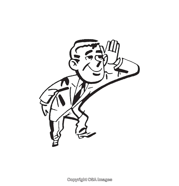 Retro Illustration of a Curious Man Listening Attentively in Line Art Style
