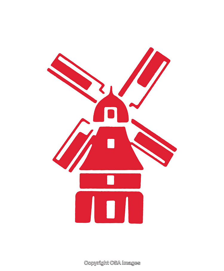 Red Silhouette of a Traditional Windmill on White Background