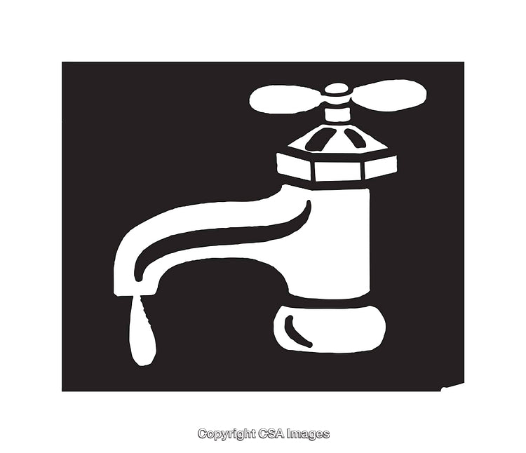 Black and White Line Art of a Water Tap Illustration