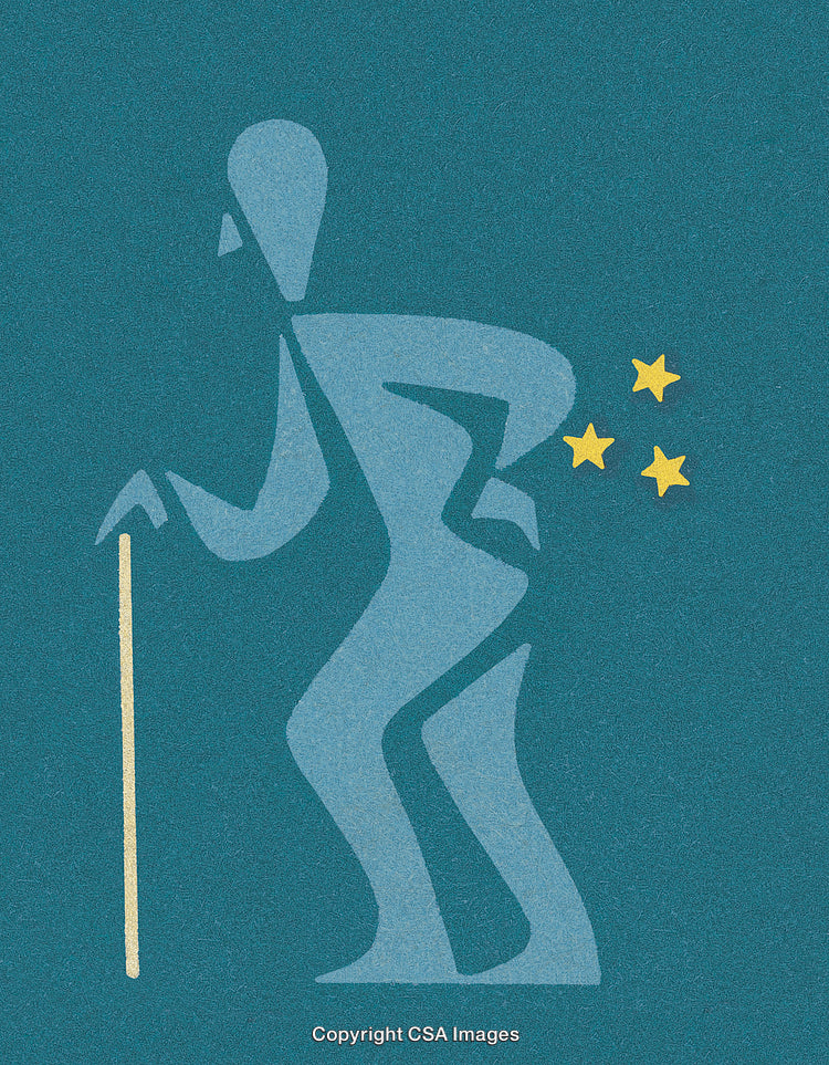 Abstract Illustration of Person with Back Pain Holding a Cane