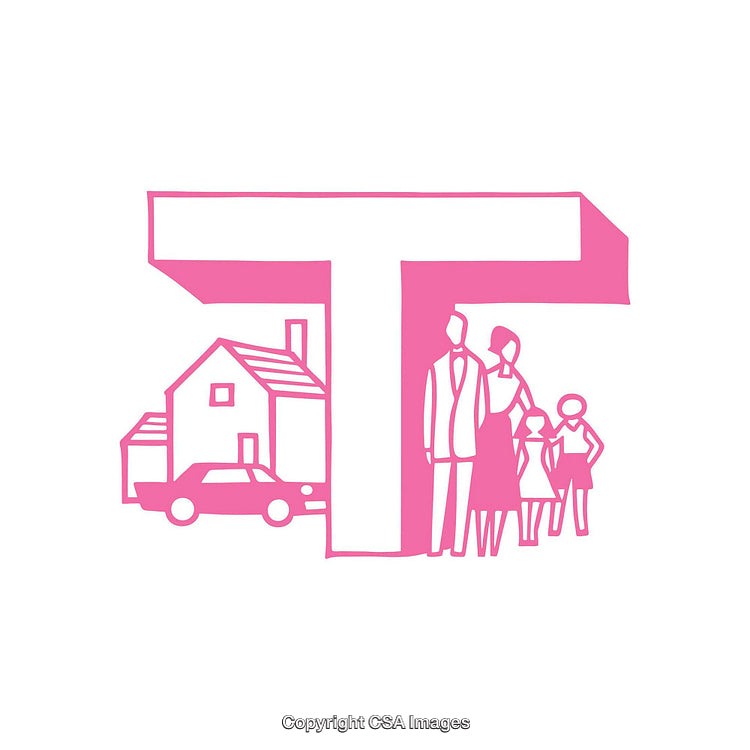 Family Symbol Illustration Featuring Home and Car in Pink Monochrome Design