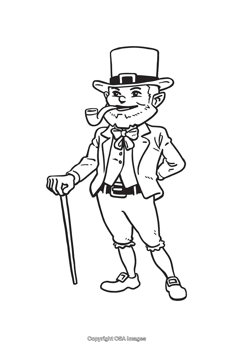 Cartoon Leprechaun Line Art with Hat and Walking Stick