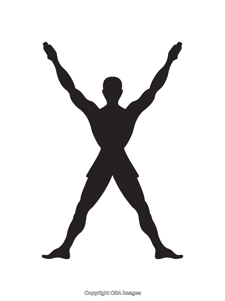 Silhouette of a Person in Dynamic X-Shape Pose on White Background
