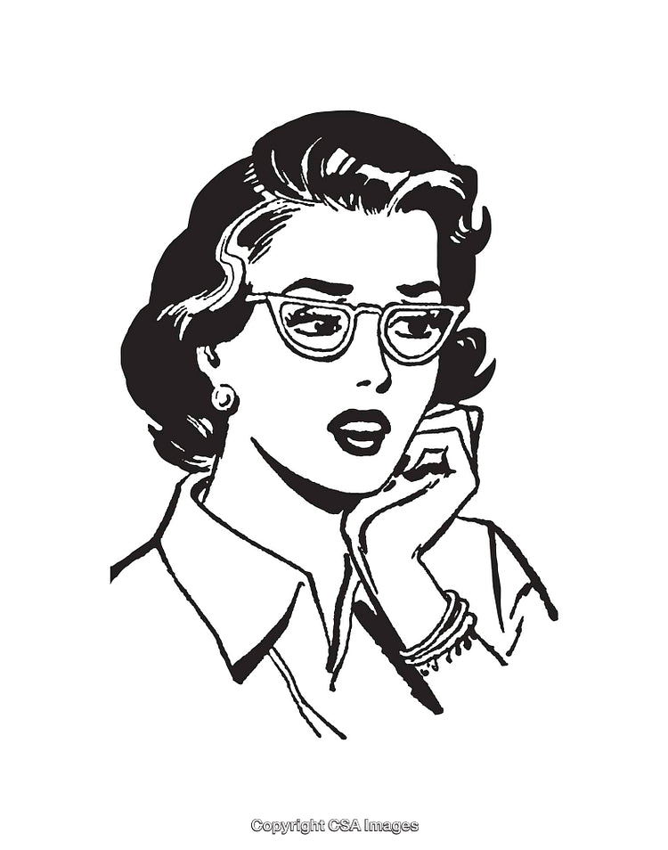 Retro Illustration of a Woman Wearing Glasses in Thoughtful Pose