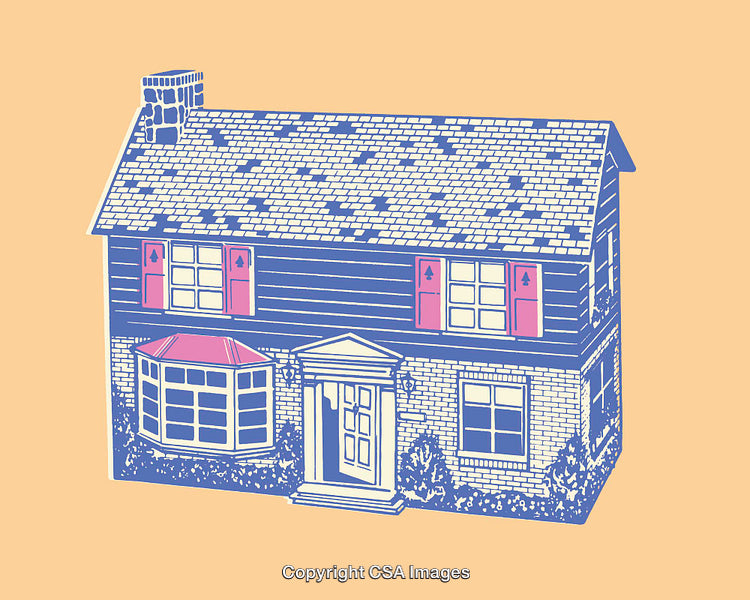 Detailed Illustration of a Charming Two-Story Home on a Solid Background