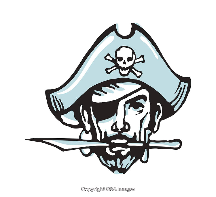 Colorful Cartoon Illustration of a Rugged Pirate Head with Eye Patch