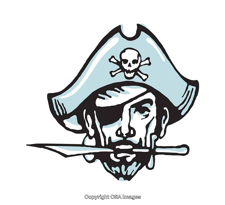 Colorful Cartoon Illustration of a Rugged Pirate Head with Eye Patch