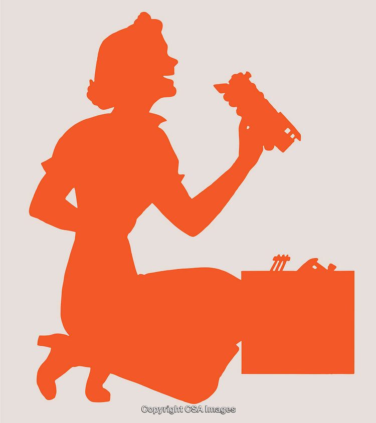 Silhouette of a Woman Exploring Technology in Retro Illustration Style
