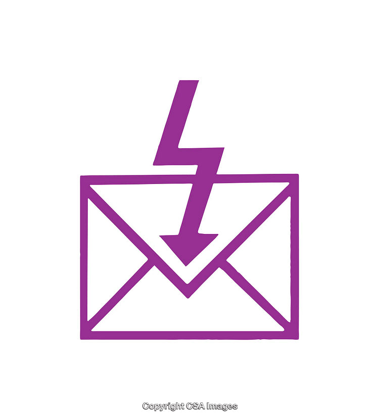 Purple Lightning Bolt Icon over Envelope on White Background