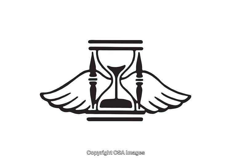 Winged Hourglass Symbolizing Time and Freedom in Monochrome Art
