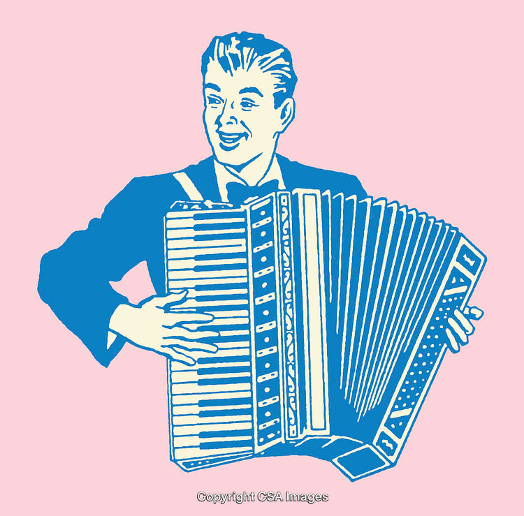 Retro Styled Illustration of a Smiling Man Playing an Accordion
