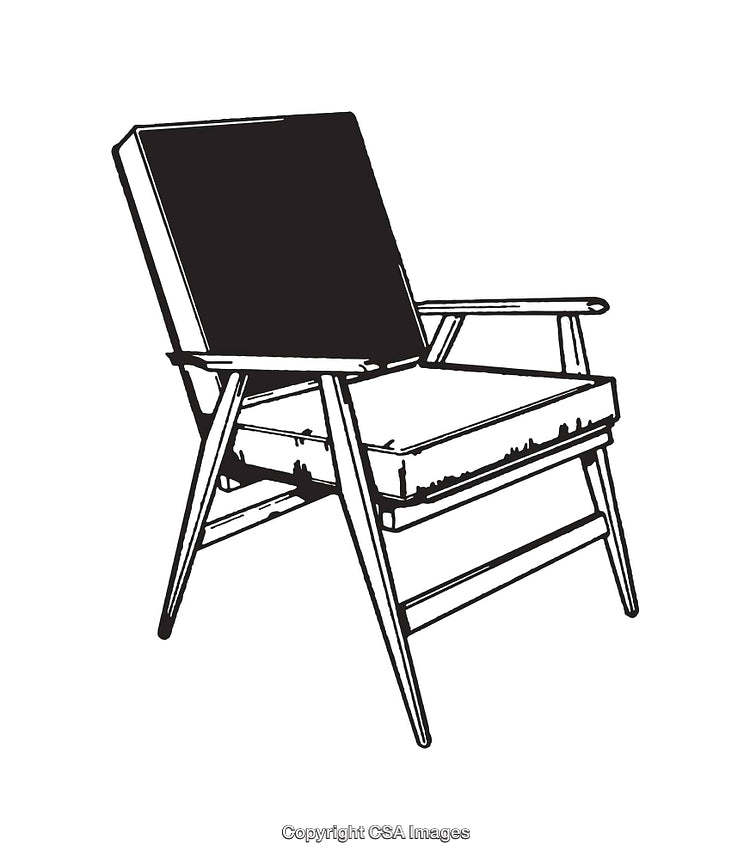 Mid-Century Modern Chair Line Art Illustration in Black and White