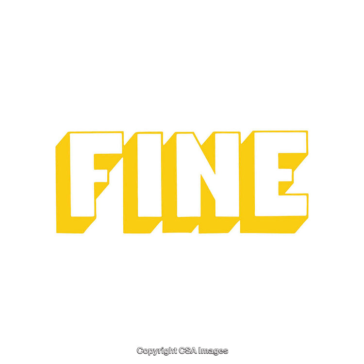 Bold Yellow Text Illustration with the Word Fine on White Background