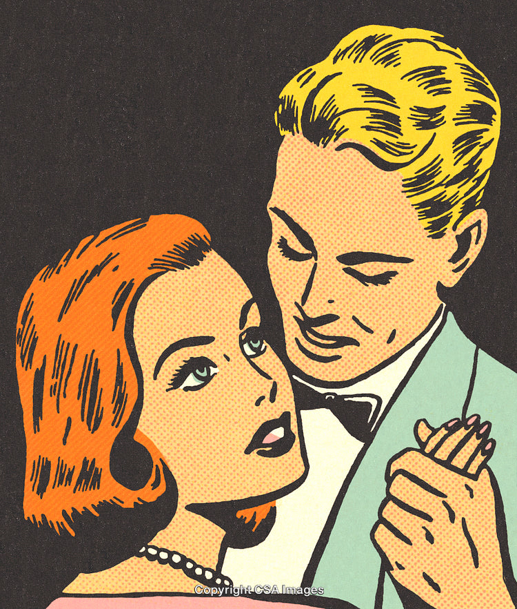 Retro Comic Style Illustration of a Romantic Dancing Couple
