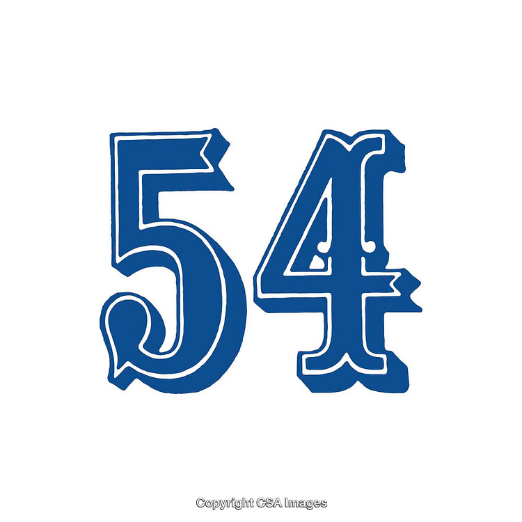 Blue Decorative Style Number 54 on White Background