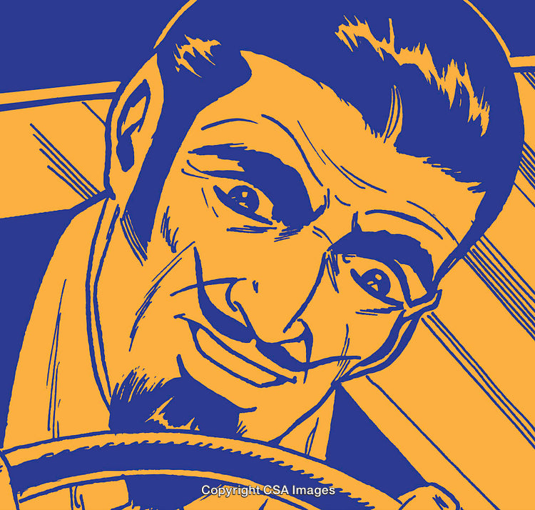 Retro Comic Style Driver in Blue and Orange Illustration
