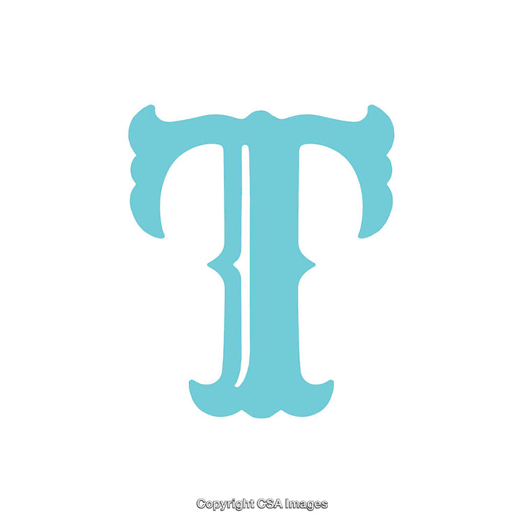 Vintage Letter T Design in Light Blue on White Background