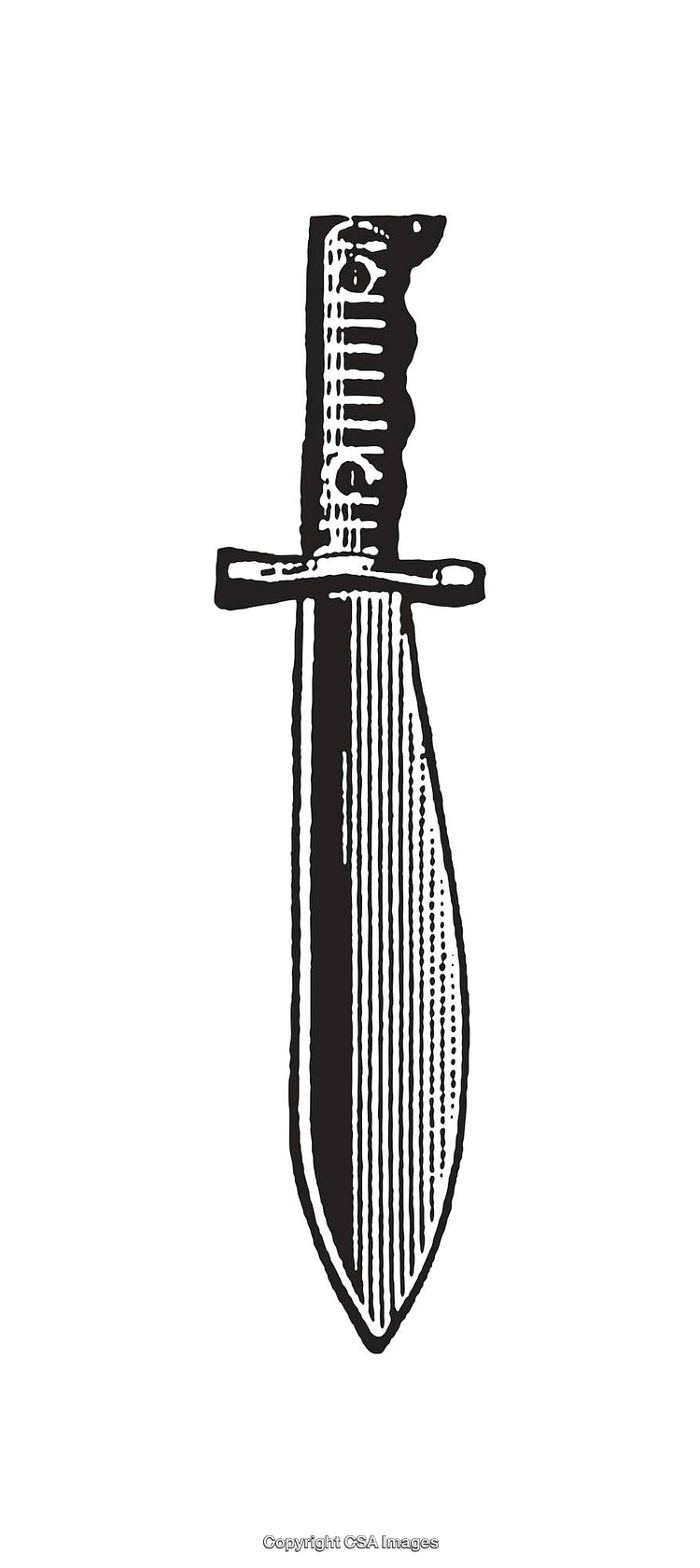 Monochrome Line Art of a Military Survival Knife with Sharp Details