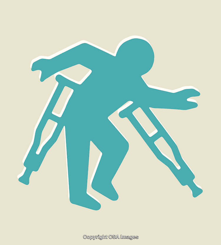Illustration of a Figure Using Crutches with a Minimalist Design