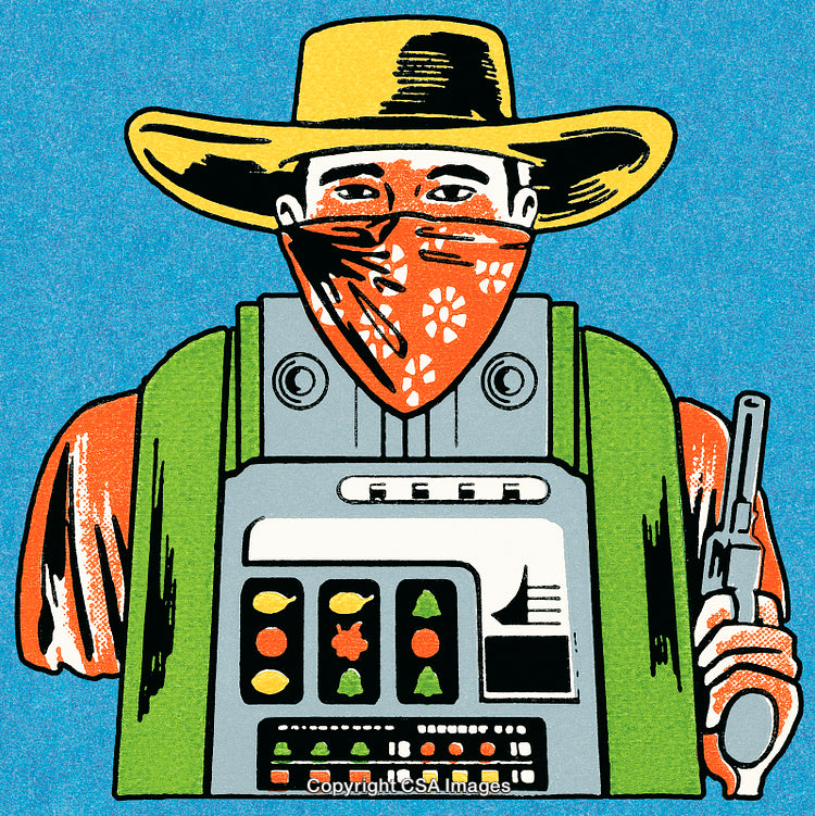 Illustration of a Cowboy-Themed Robot with a Bandana and Hat