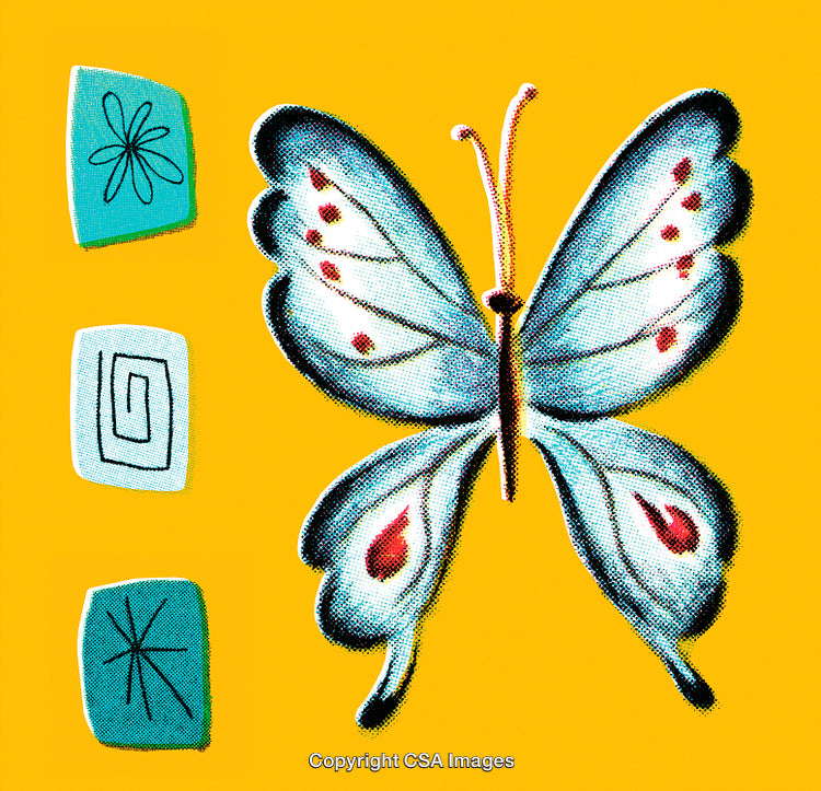 Vivid Illustration of Butterfly and Geometric Elements with Bright Colors