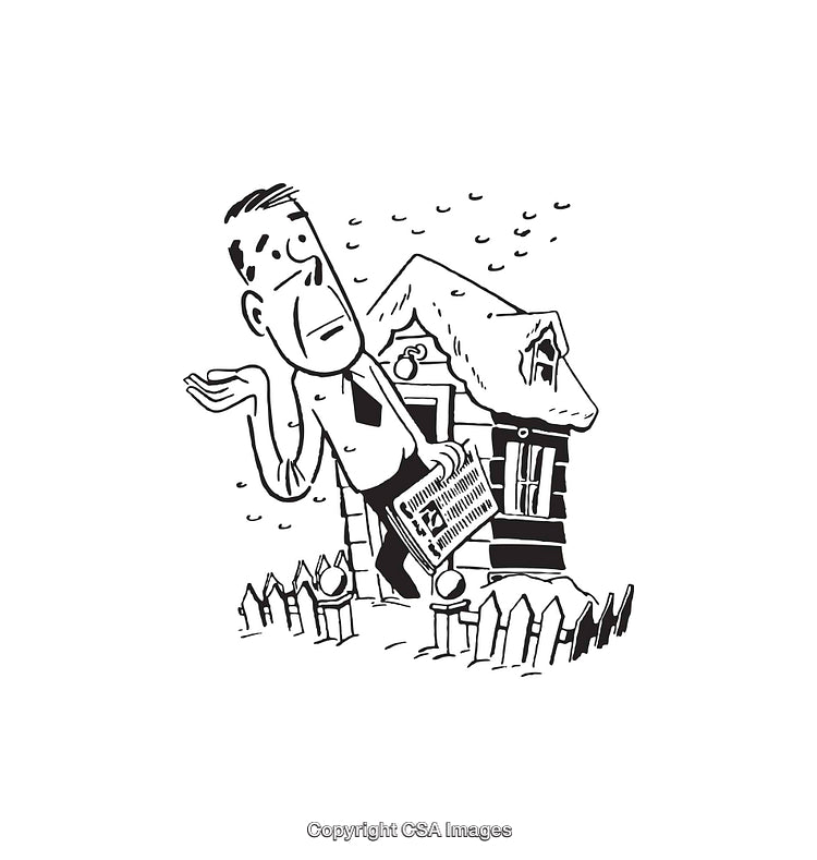 Man Holding Newspaper in Black and White Line Art Illustration