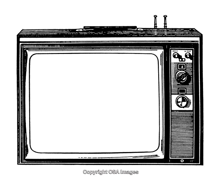 Vintage Television Black and White Engraving Artwork Illustration