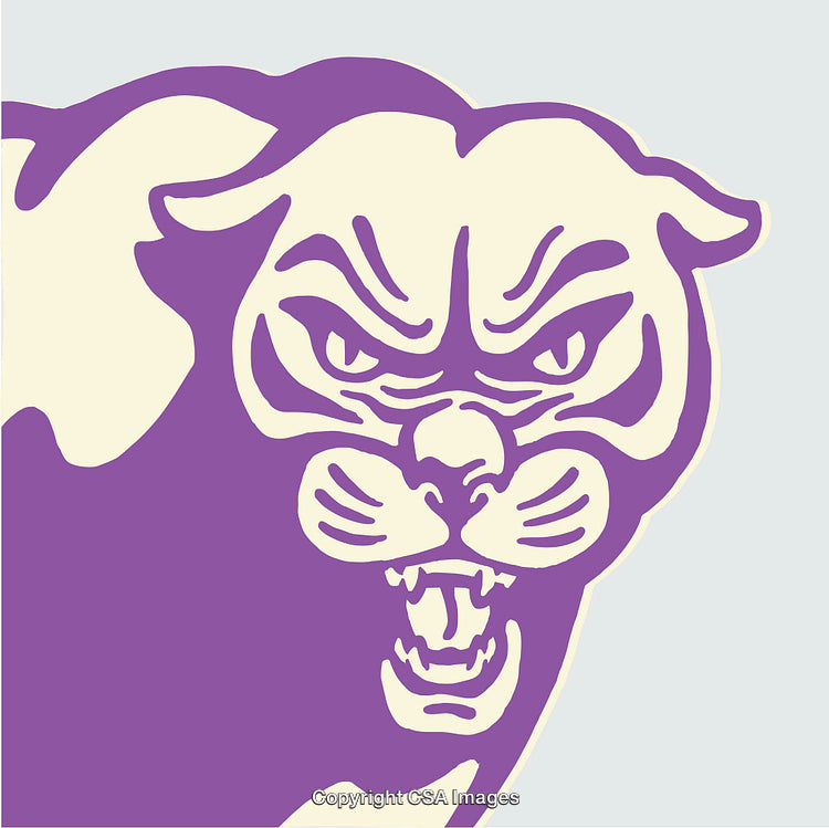 Aggressive Stylized Panther Illustration in Purple and Cream Colors