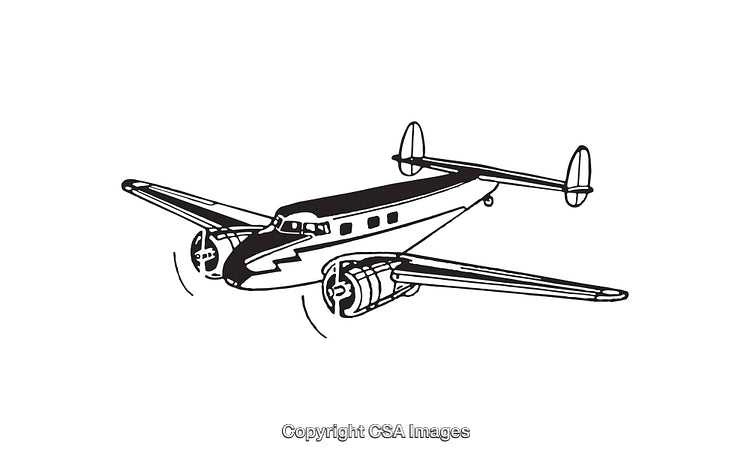Retro Airplane Black and White Line Art Illustration