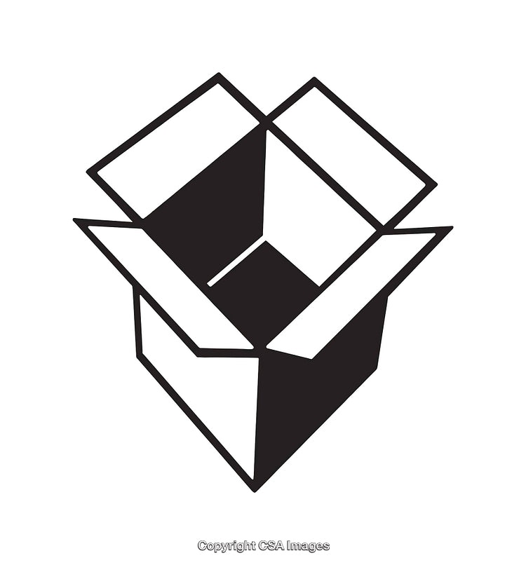 Minimalistic Black and White Line Art Illustration of an Open Box