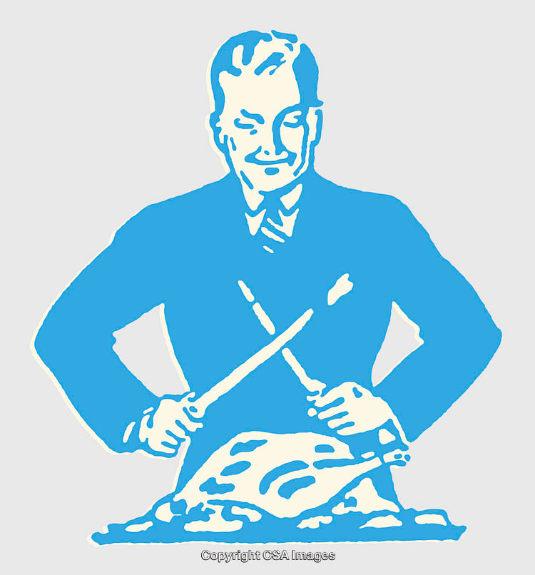 Retro Style Carving Illustration of a Man Preparing a Feast