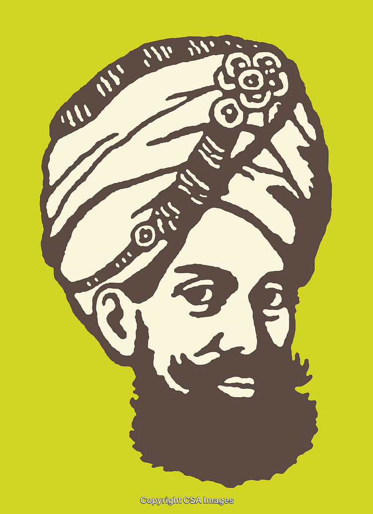 Colorful Line Art Illustration of Person in Turban with Stylized Features