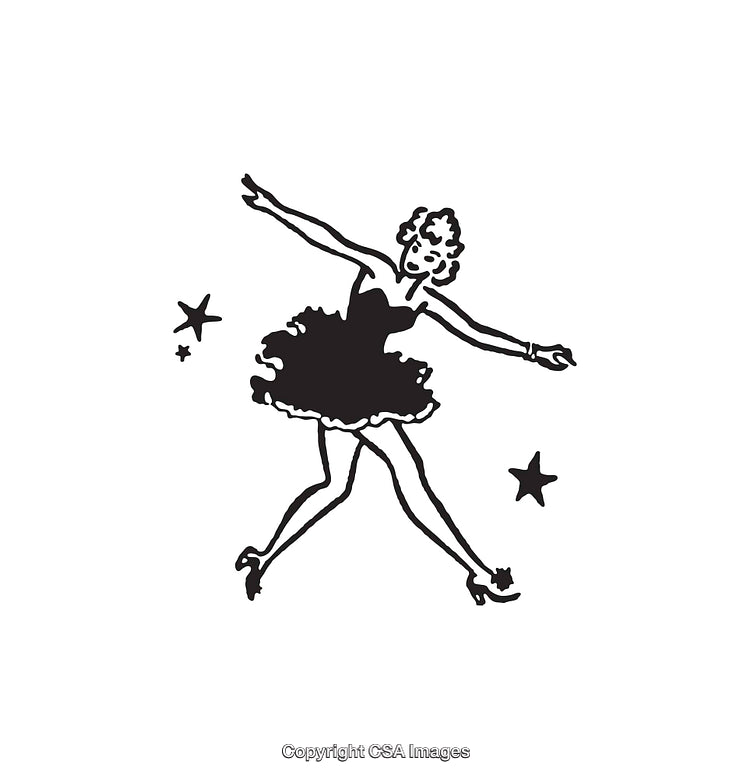 Elegant Line Art of a Dancing Woman with Star Accents