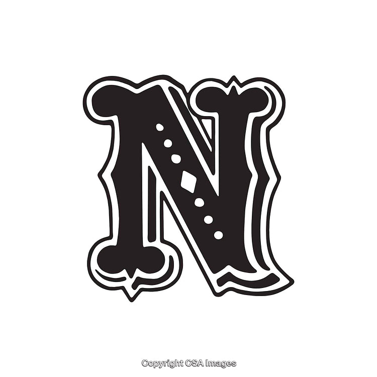 Ornate Decorative Letter N in Black With Intricate Design Details