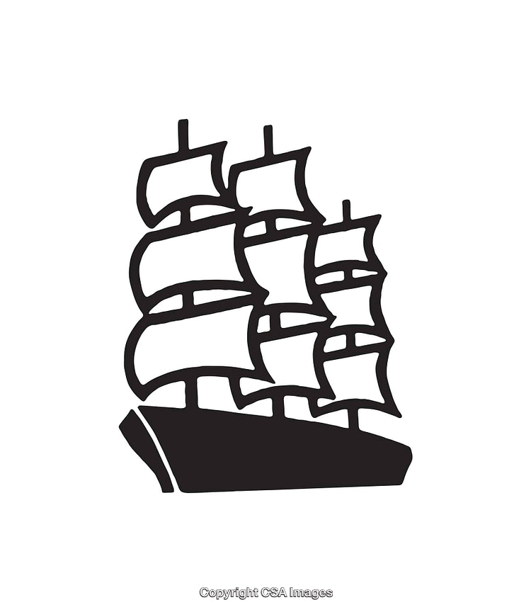 Black and White Icon of a Sailing Ship Illustration