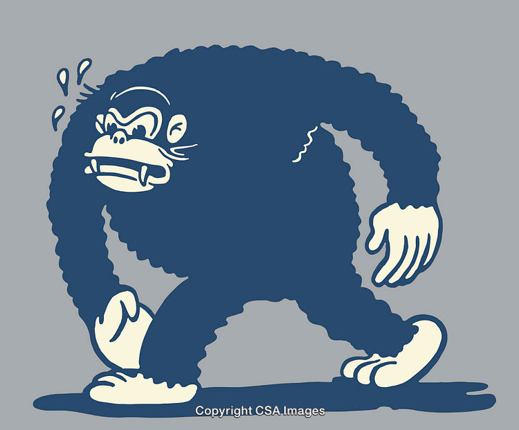 Cartoon Illustration of a Gorilla Walking with a Determined Expression