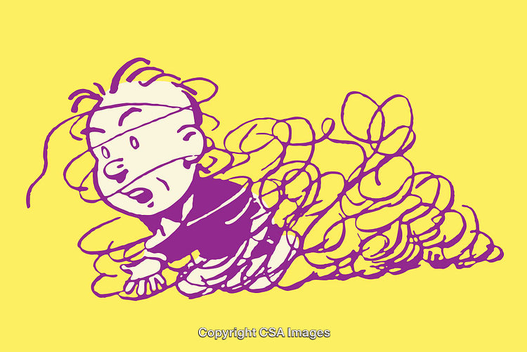 Yellow Background Illustration with Abstract Purple Character Design