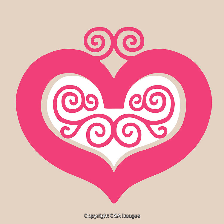 Elegant Pink Heart Design with Swirling Pattern on Beige Background