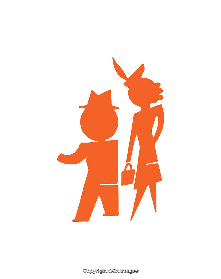 Simple Orange Icons Representing Two Individuals in Minimalist Style