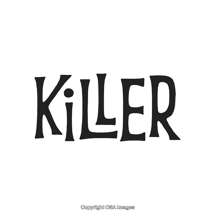Stylized Handwriting of the Word Killer on Plain White Background