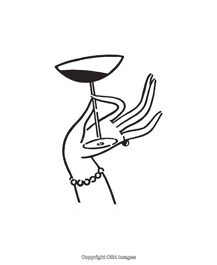Elegant Line Art of a Hand Holding a Glass of Wine