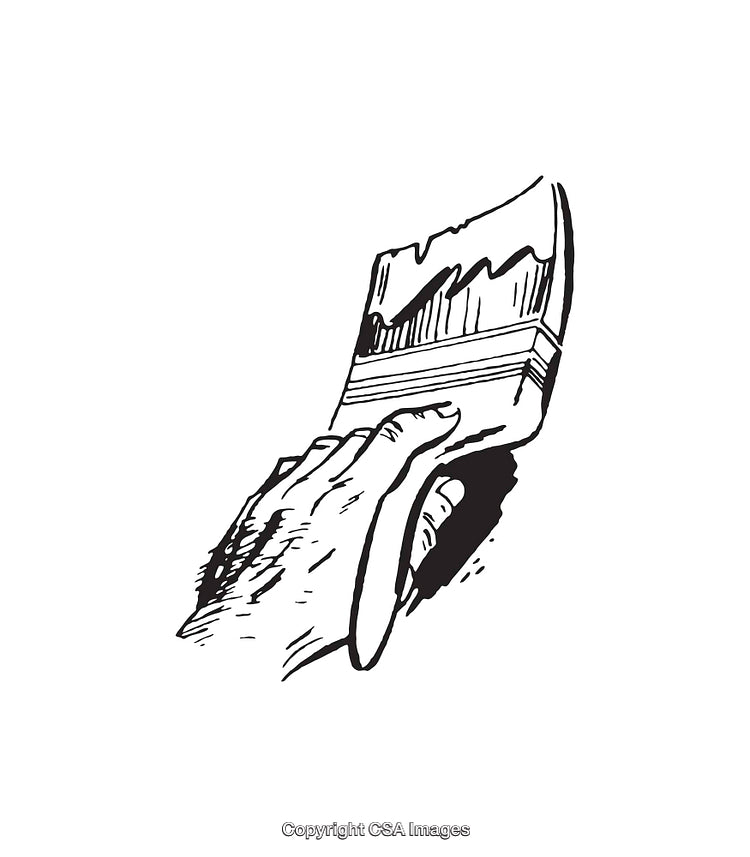 Black and White Line Art Illustration of a Hand Holding a Paintbrush