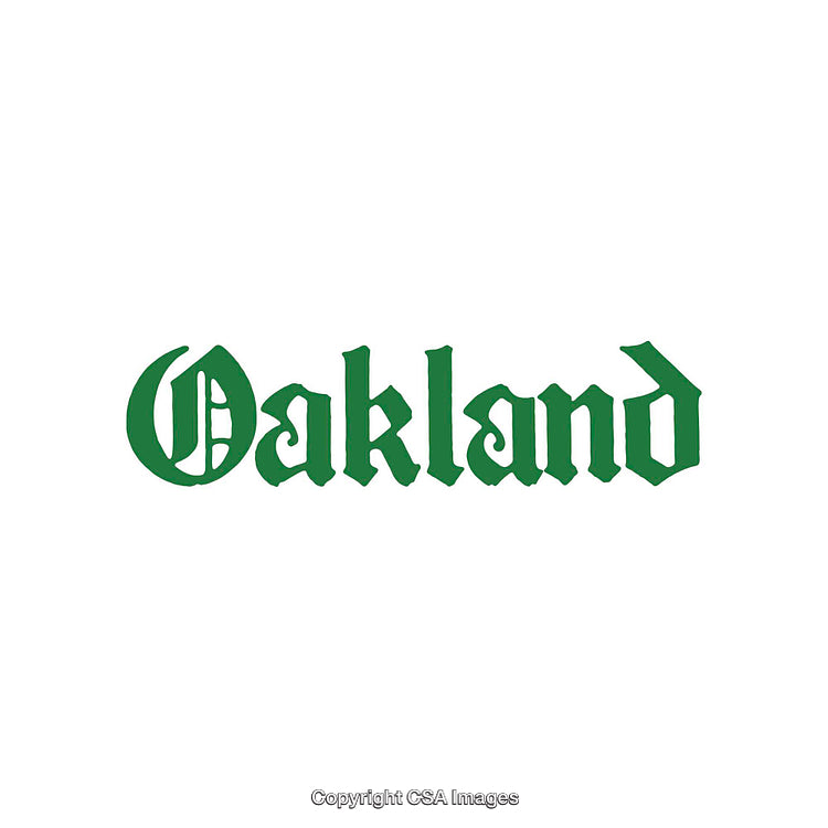 Green Gothic Typography Featuring the Word Oakland on a White Background