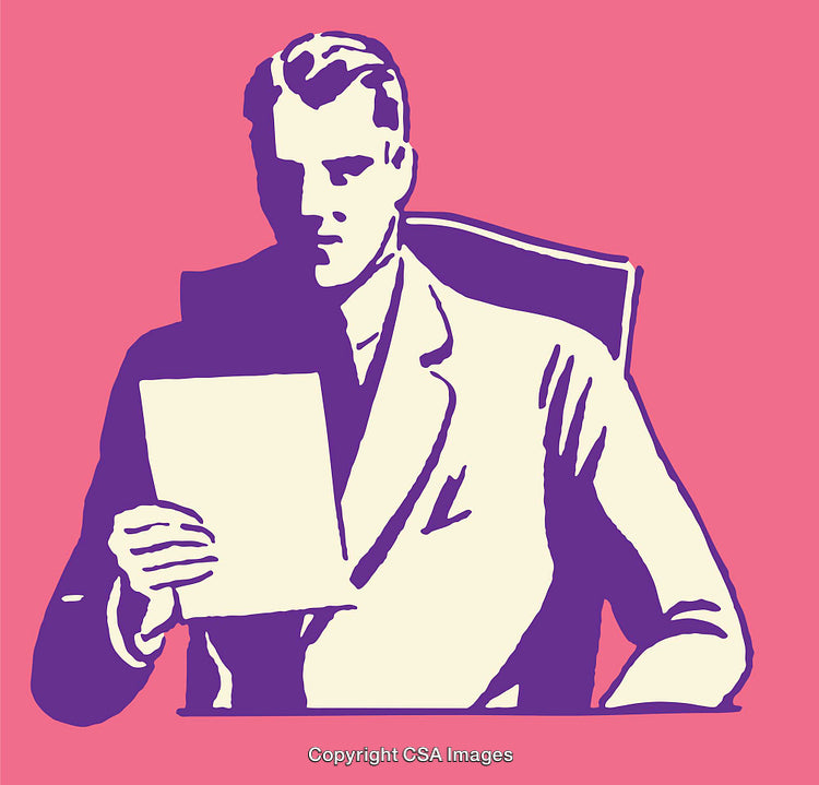 Vintage Style Illustration of a Man Reading a Document