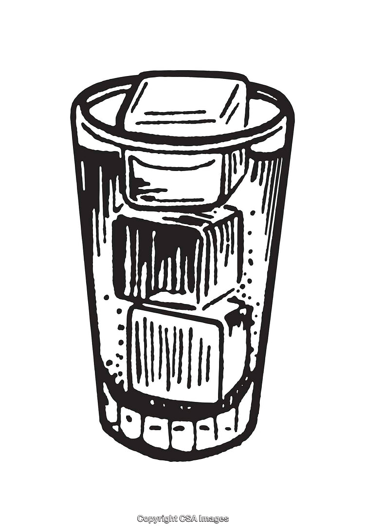 Line Art Illustration of Beverage Glass With Ice Cubes Inside