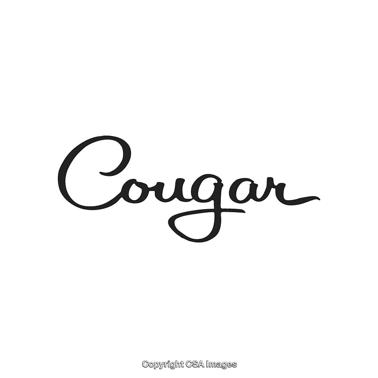 Elegant Calligraphic Black Script Showcasing Word Cougar on White Background