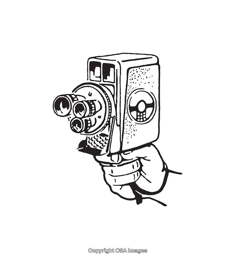 Vintage Camera Illustration in Retro Line Art Style Handheld