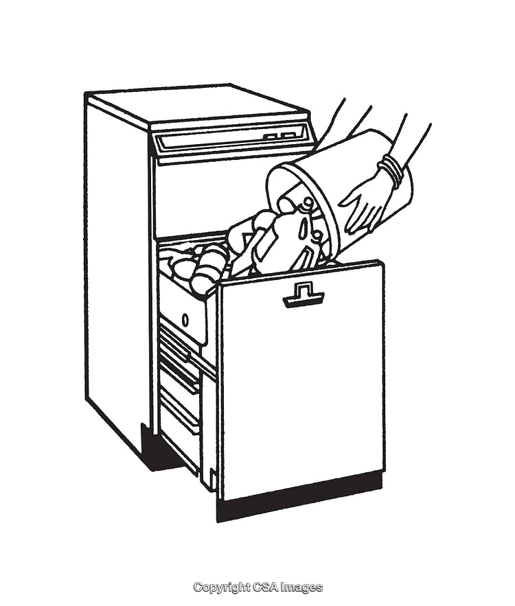 Black And White Illustration of a Trash Bin Inside a Kitchen Appliance