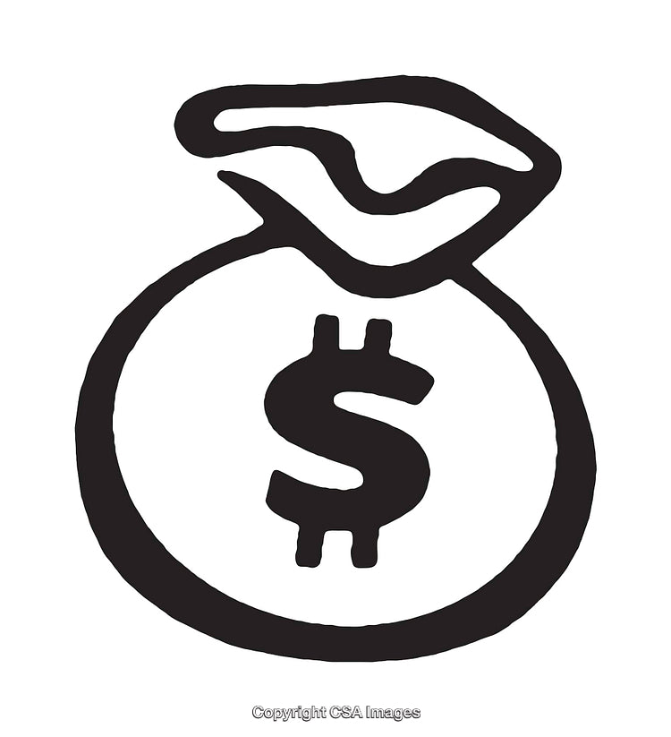 Black and White Line Art of Money Bag with Dollar Symbol